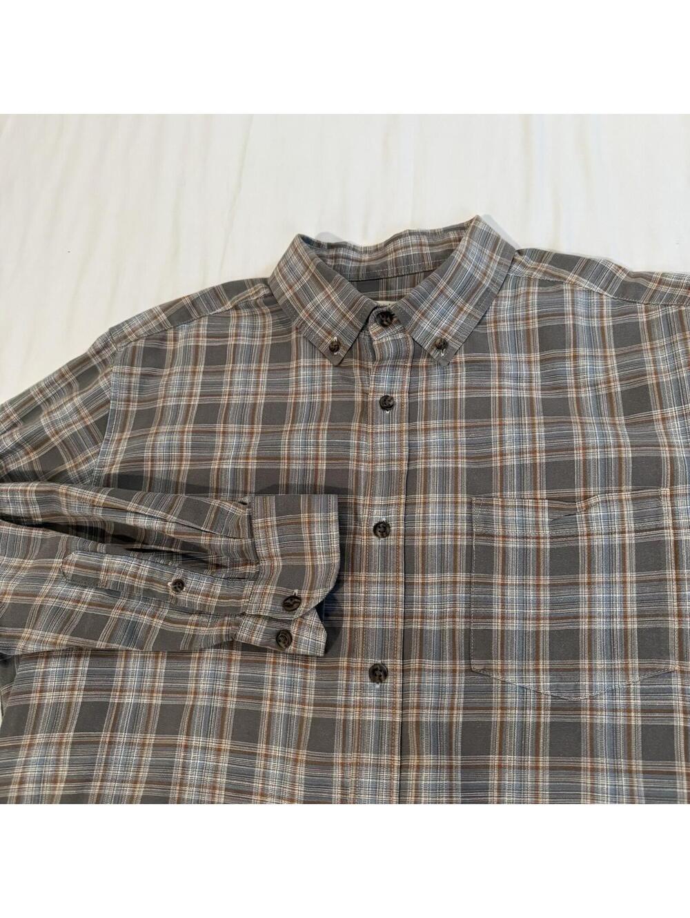 Faded Glory Mens Size L Grey Plaid Long Sleeve Flannel Button Down Shirt